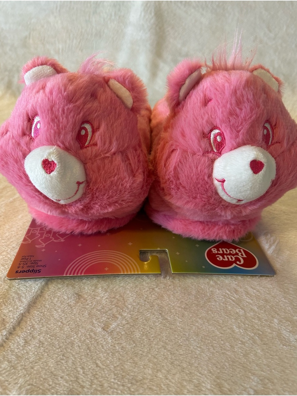 Carebear Pink Care Bears Slip-On Slippers Soft Comfy Faux Fur Size XS (5-6)